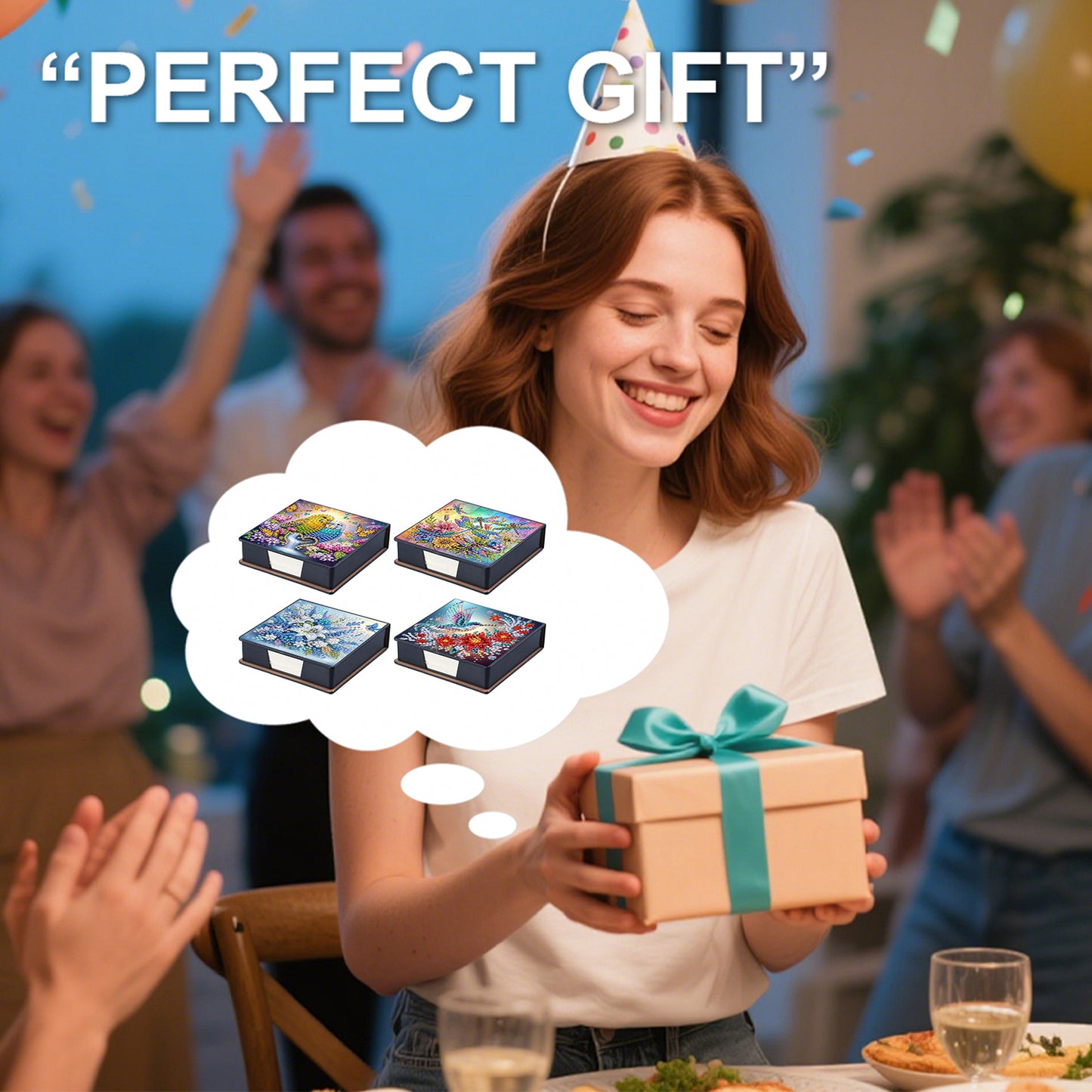 4pcs Flower Bird Dragonfly PU DIY Diamond Painting Kit Note Box with 160 Papers