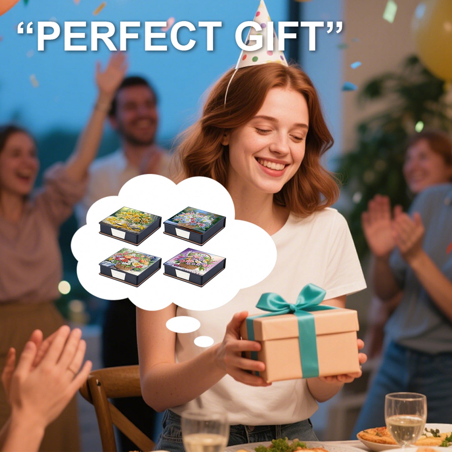 4pcs Flower Basket PU DIY Diamond Painting Kit Note Box with 160 Sheets of Paper