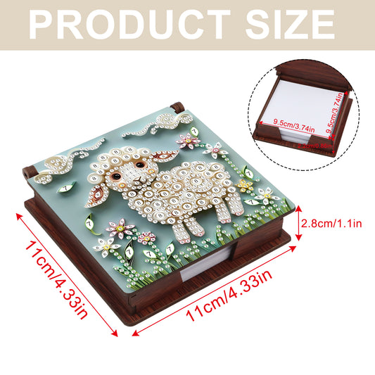 Wooden DIY Sheep Diamond Painting Kit Note Box with 160 Papers for Office Desk