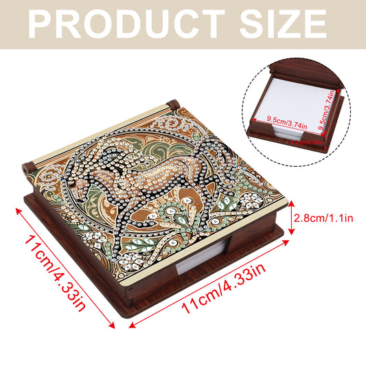 Wooden DIY Horse Diamond Painting Kit Note Box with 160 Papers for Office Desk