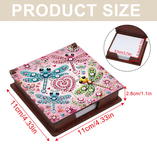 Wooden DIY Dragonfly Diamond Painting Kit Note Box with 160 Papers for Office