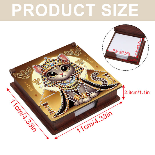 Wooden DIY Egyptian Cat Diamond Painting Kit Note Box with 160 Papers for Office
