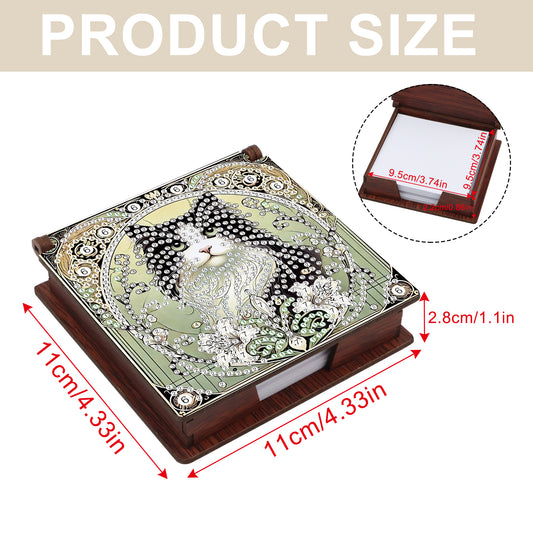 Wooden DIY Black White Cat Diamond Painting Kit Note Box with 160 Papers Gifts