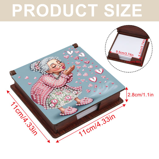 Wooden DIY Cute Old Lady Diamond Painting Kit Note Box with 160 Papers Gifts