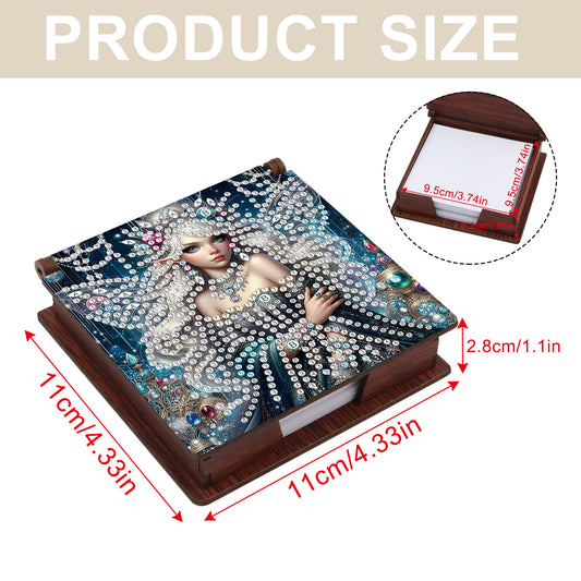 Wooden DIY Fairy Beauty Diamond Painting Kit Note Box with 160 Papers for Office