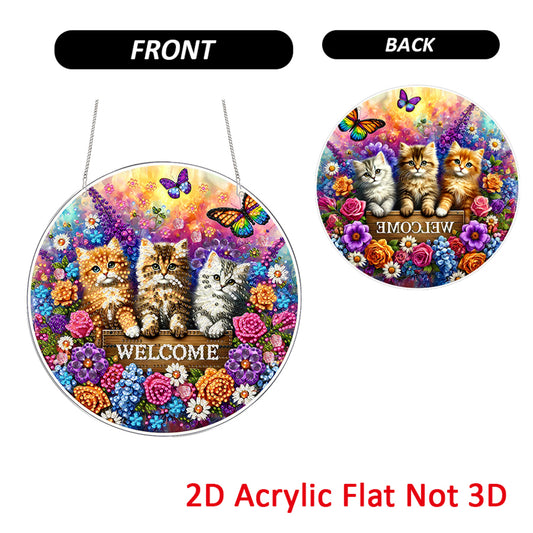 Kitty 2D Flat DIY Acrylic Diamond Painting Pendants Crafts for Home Wall Decor