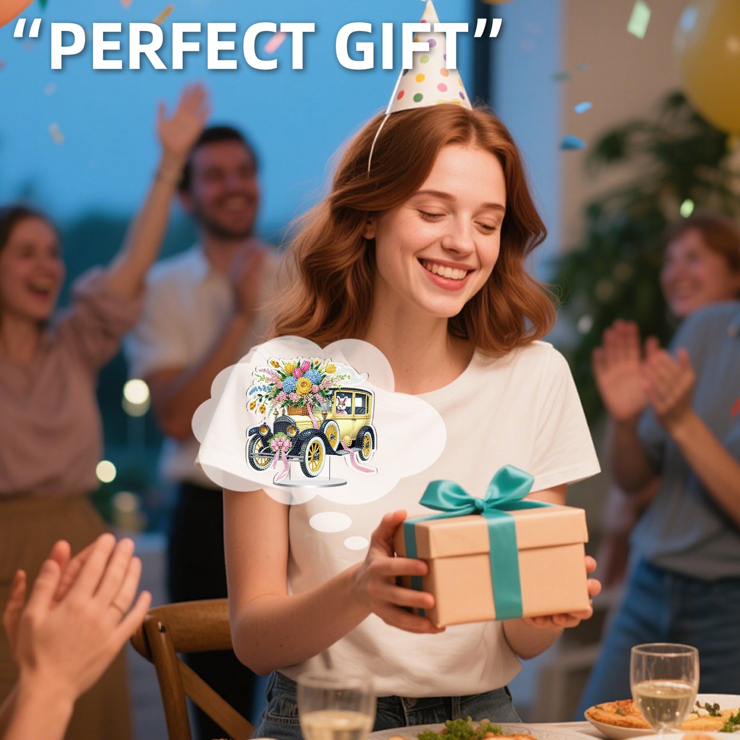 Easter Car DIY 2D Flat Acrylic Special Shaped Diamond Art Kit 22x25cm Home Decor