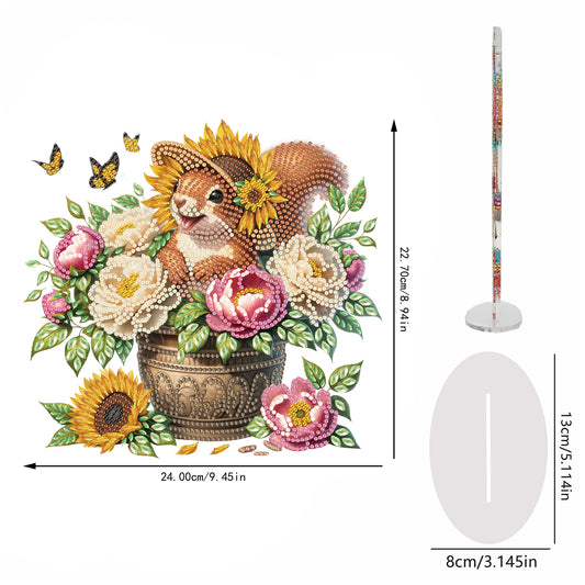 Squirrel and Flower DIY 2D Flat Acrylic Special Shaped Diamond Art Kits 22x25cm