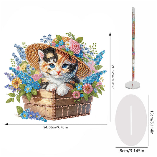 Cat DIY 2D Flat Acrylic Special Shaped Diamond Art Kits Single Sided 22x25cm