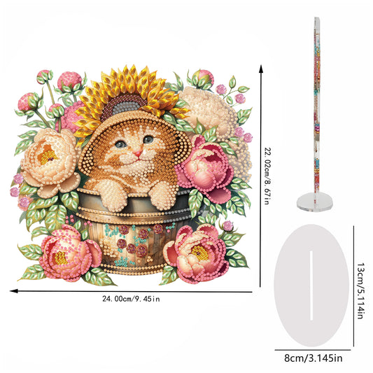 Cats and Flowers DIY 2D Flat Acrylic Special Shaped Diamond Art Kits 22x25cm