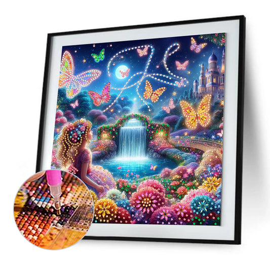 Flower Garden Butterfly Girl - Special Shaped Drill Diamond Painting 30*30CM