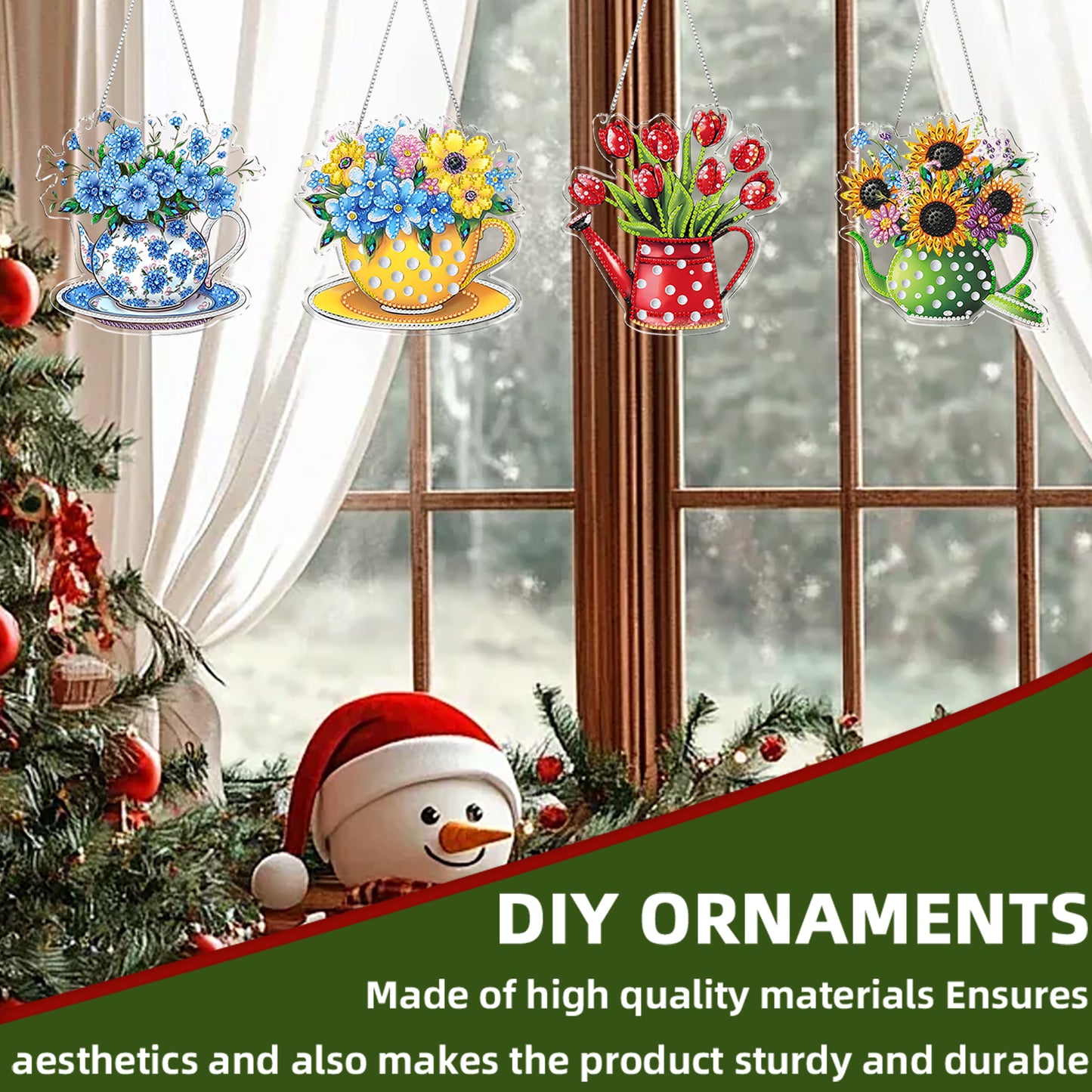 4pcs Vase 1 DIY 2D Flat Acrylic Diamond Painting Kits Diamond Art Pendant