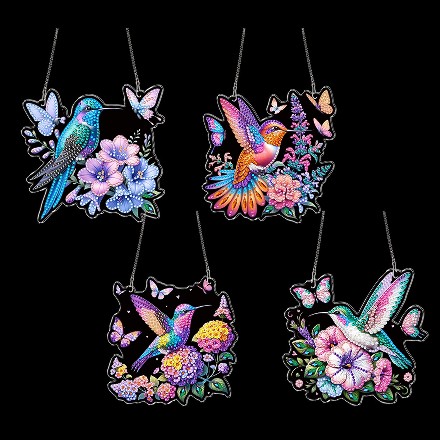 4Pcs Flower Hummingbird 2D Flat DIY Special Shape Hanging Diamond Art Kits