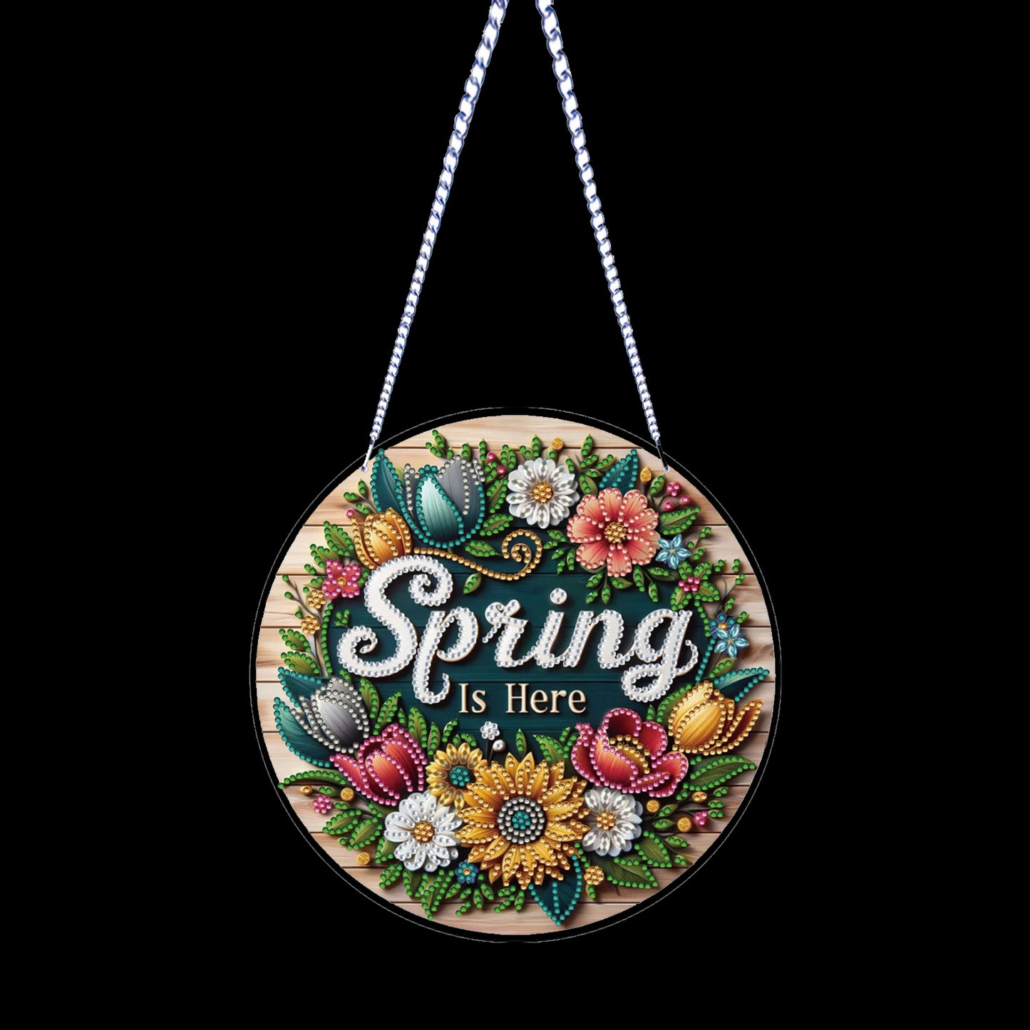 Spring Floral DIY 2D Flat Acrylic Diamond Painting Hanging Pendant Home Decor