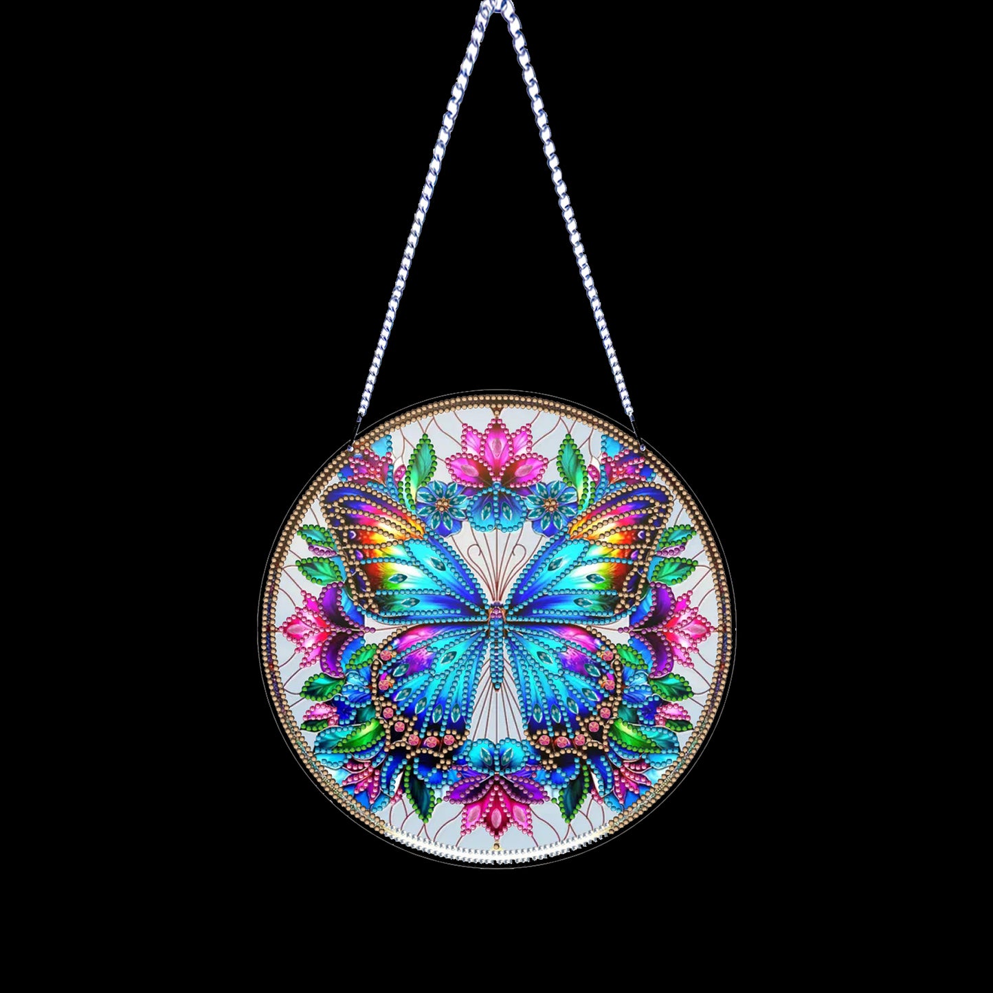 Butterfly Flower DIY 2D Flat Acrylic Diamond Painting Hanging Pendant Home Decor