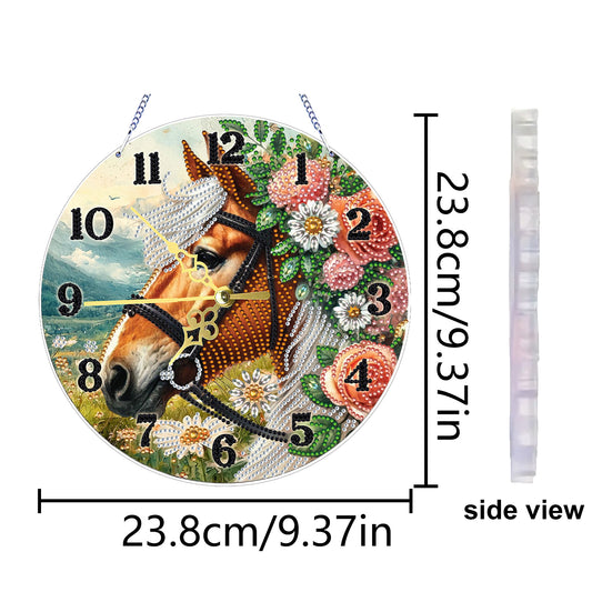 Flower Horse 2D Flat DIY Acrylic Diamonds Painting Clocks Home Bedroom Decor