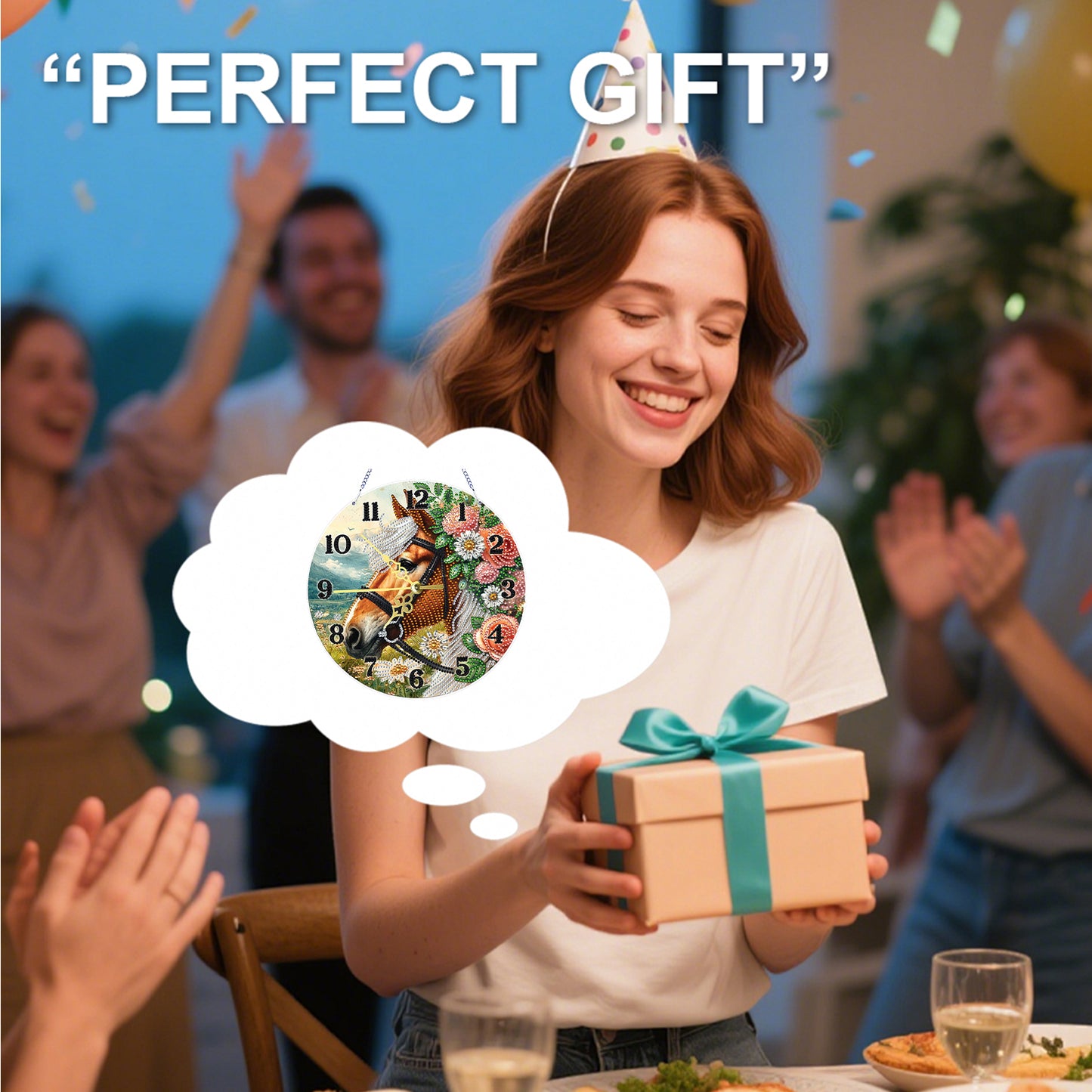 Flower Horse 2D Flat DIY Acrylic Diamonds Painting Clocks Home Bedroom Decor