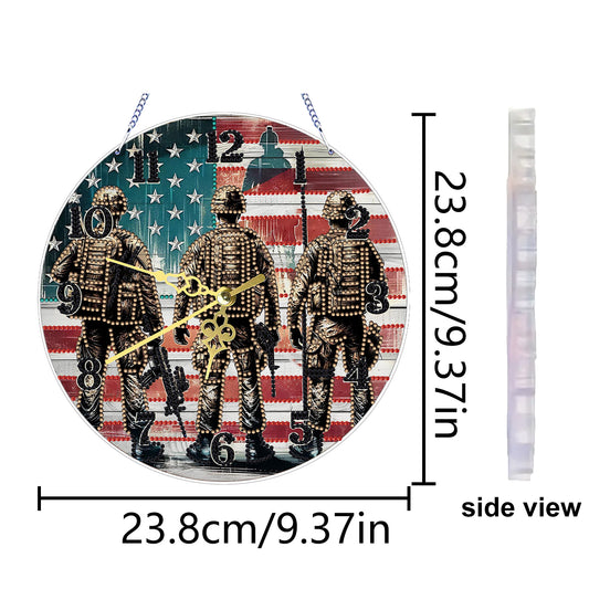 Soldier 2D Flat DIY Acrylic Diamonds Painting Clocks for Living Room Decoration