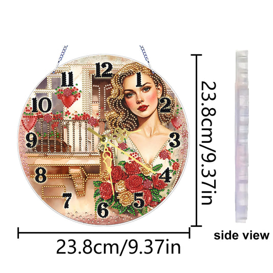 Retro Girl 2D Flat DIY Acrylic Diamonds Painting Clocks Home Bedroom Decor