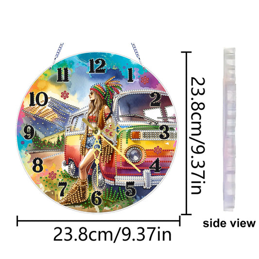 Outdoor Girl 2D Flat DIY Acrylic Diamonds Painting Clocks Home Bedroom Decor