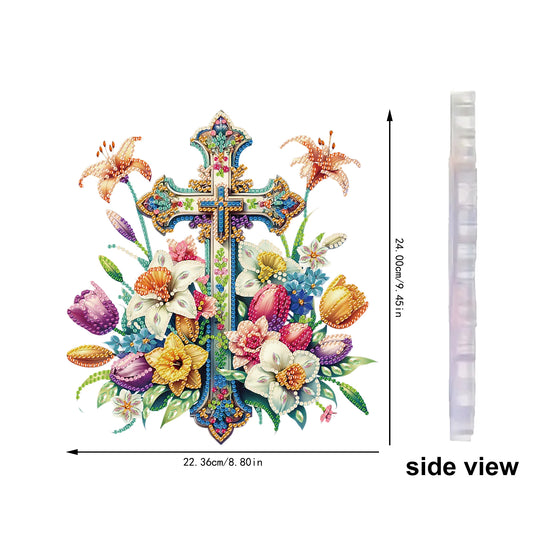 Cross 2D Flat DIY Special Shape Diamond Art Hanging Pendant Kit Wall Door Decor