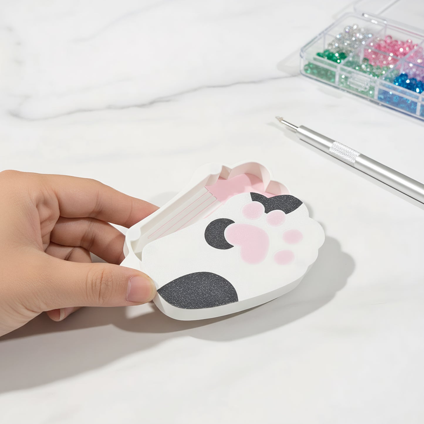 Diamond Painting Tray Organizer with Magnetic Lid for DIY Craft(White-black S)