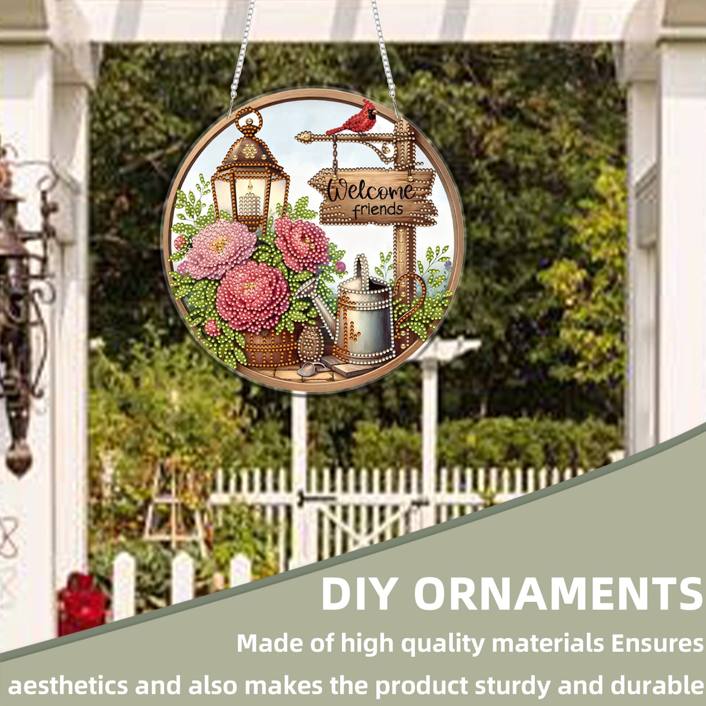 Garden 2D Flat DIY Acrylic Diamond Art Pendant Craft Kit for Home Wall Decor