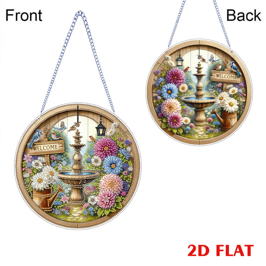 Fountain 2D Flat DIY Diamond Art Pendant for Adults Gift Home Wall Window Decor