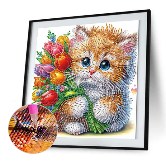 Flower Kitten - Special Shaped Drill Diamond Painting 30*30CM