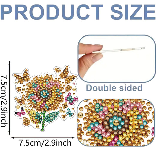 Sunflower 12Pcs 2D Flat DIY Diamond Painting Keychain Crystal Painting Keyring