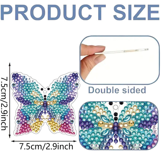 12Pcs 2D Flat DIY Diamond Painting Keychain Crystal Painting Keyring Key Storage