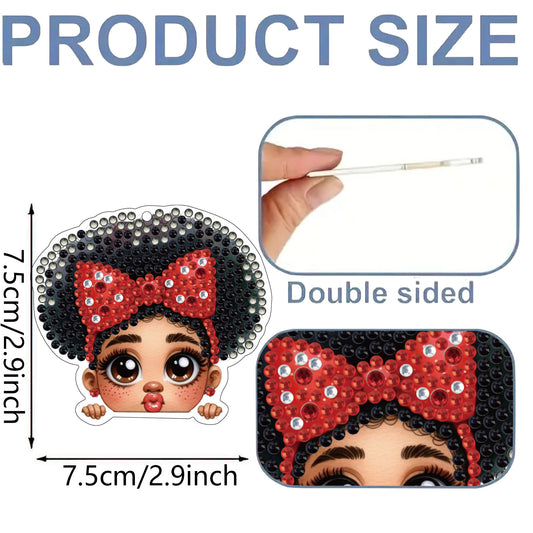 15Pcs Black Girl DiY Double-Sided Diamond Art Keychain Ornaments Party Decor