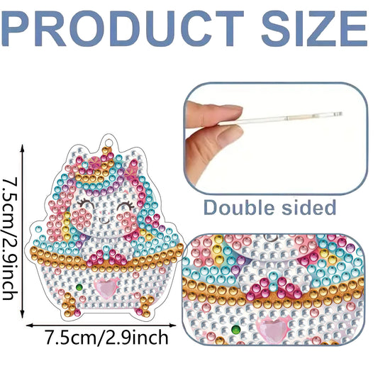 15Pcs Unicorn DiY Double-Sided Diamond Art Keychain Ornaments Party Crafts Decor