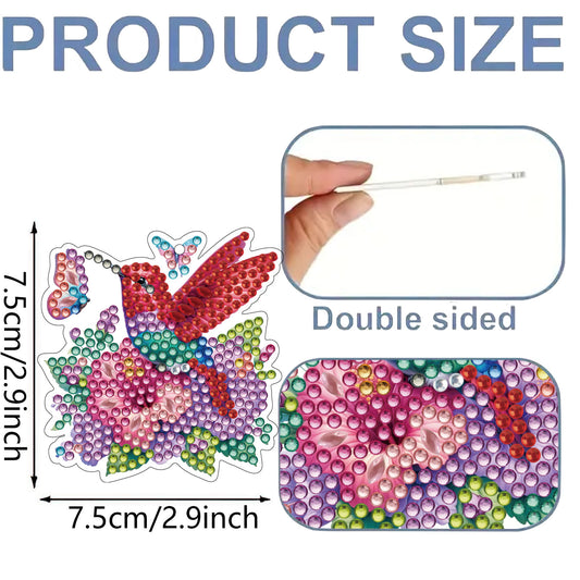 15Pcs Hummingbird DiY Double-Sided Diamond Art Keychain Ornaments Party Decor