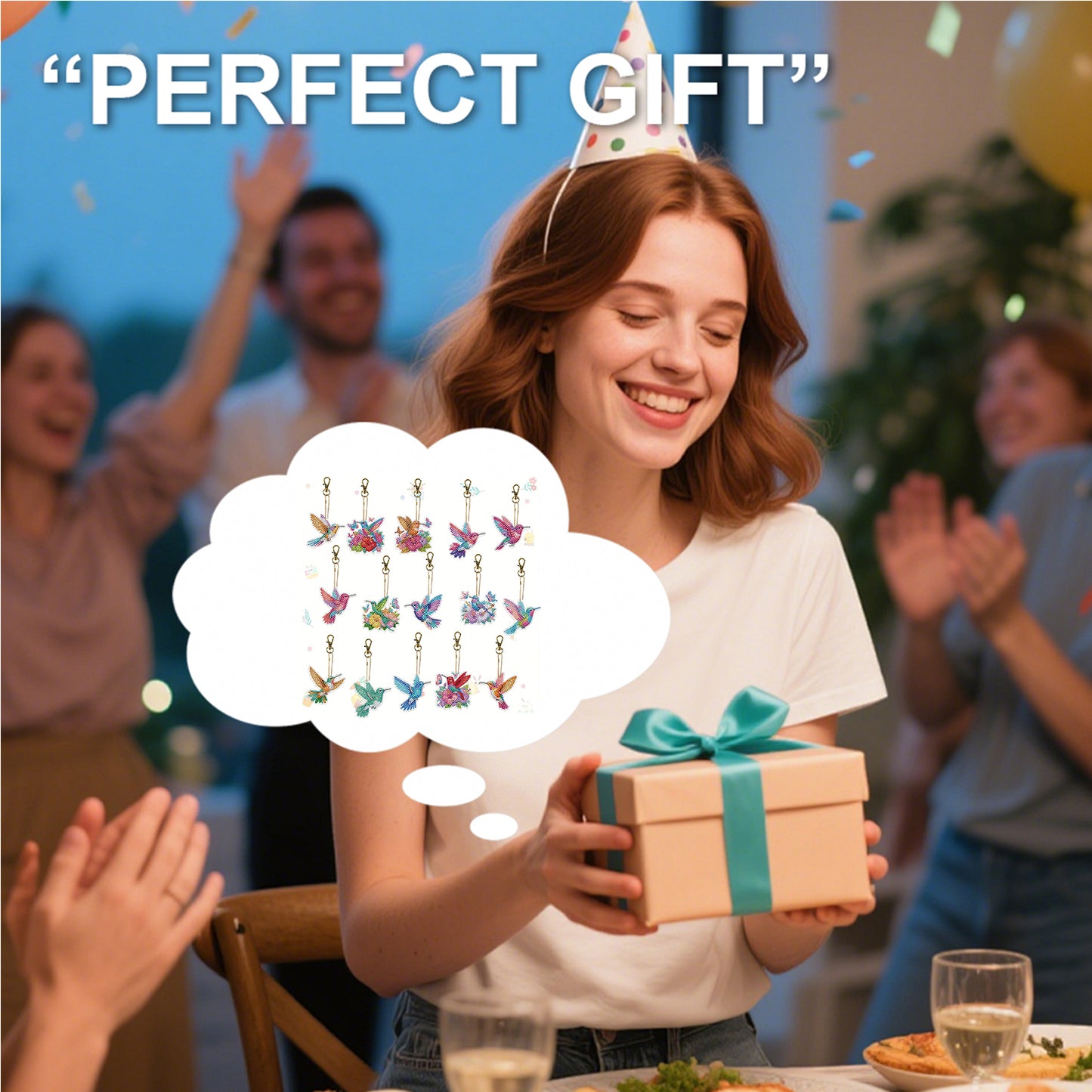 15Pcs Hummingbird DiY Double-Sided Diamond Art Keychain Ornaments Party Decor