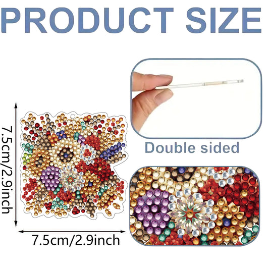 15Pcs Golden Flower DiY Double-Sided Diamond Art Keychain Ornaments Party Decor