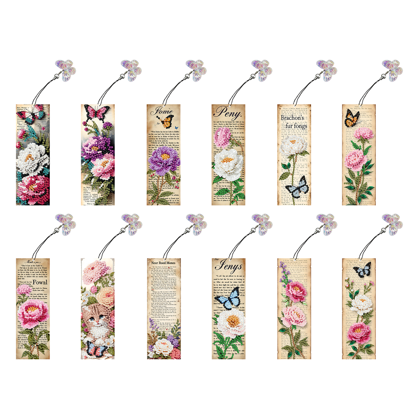 12Pcs Flowers Words DIY Diamond Art Painting Bookmark for Reading Enthusiasts