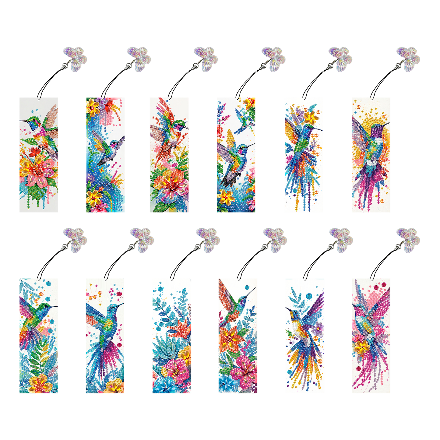 12Pcs Hummingbird DIY Diamond Art Painting Bookmark for Reading Enthusiasts
