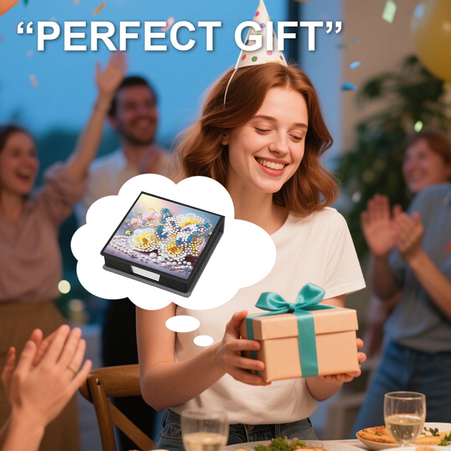 Butterfly PU DIY 5D Diamond Painting Note Box w/160 Sheet for Home Office School