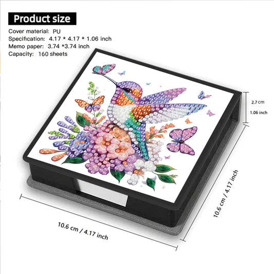 Flowers Birds PU DIY 5D Diamond Painting Note Box w/160 Sheet for Office Home(A)