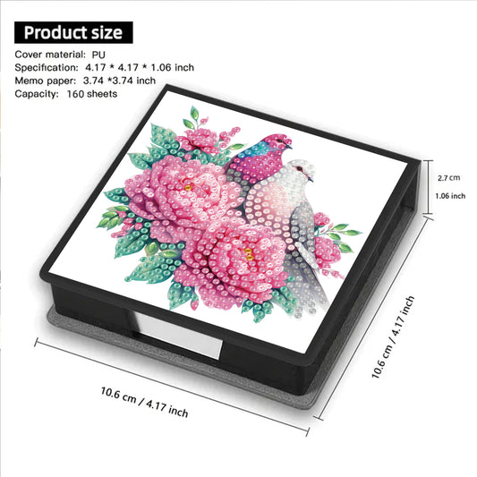 Flowers Birds PU DIY 5D Diamond Painting Note Box w/160 Sheet for Office Home(C)