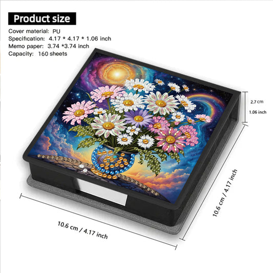 Daisies PU DIY 5D Diamond Painting Note Box with 160 Sheets for Office Home