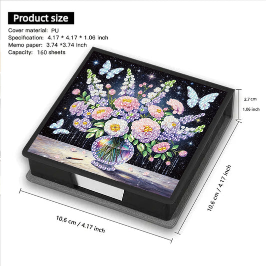 Bouquets PU DIY 5D Diamond Painting Note Box with 160 Sheets for Office Home