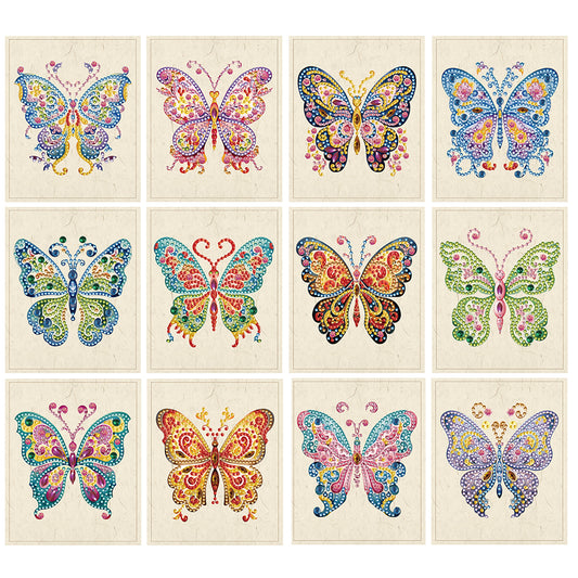 12pcs Butterfly DIY Diamond Art Greeting Cards with Envelopes for Adult Beginner