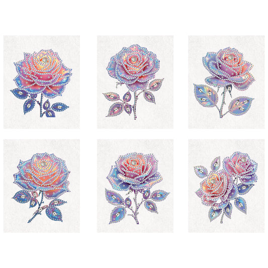 6pcs Rose DIY Diamond Art Greeting Cards with Envelopes for Adults Beginner