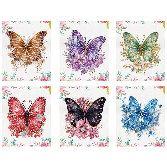6pcs Flower Butterfly DIY Diamond Art Greeting Cards with Envelopes for Adults
