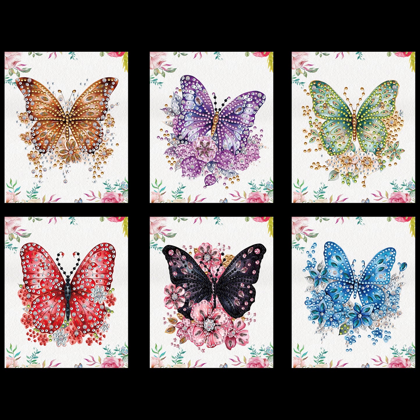 6pcs Flower Butterfly DIY Diamond Art Greeting Cards with Envelopes for Adults