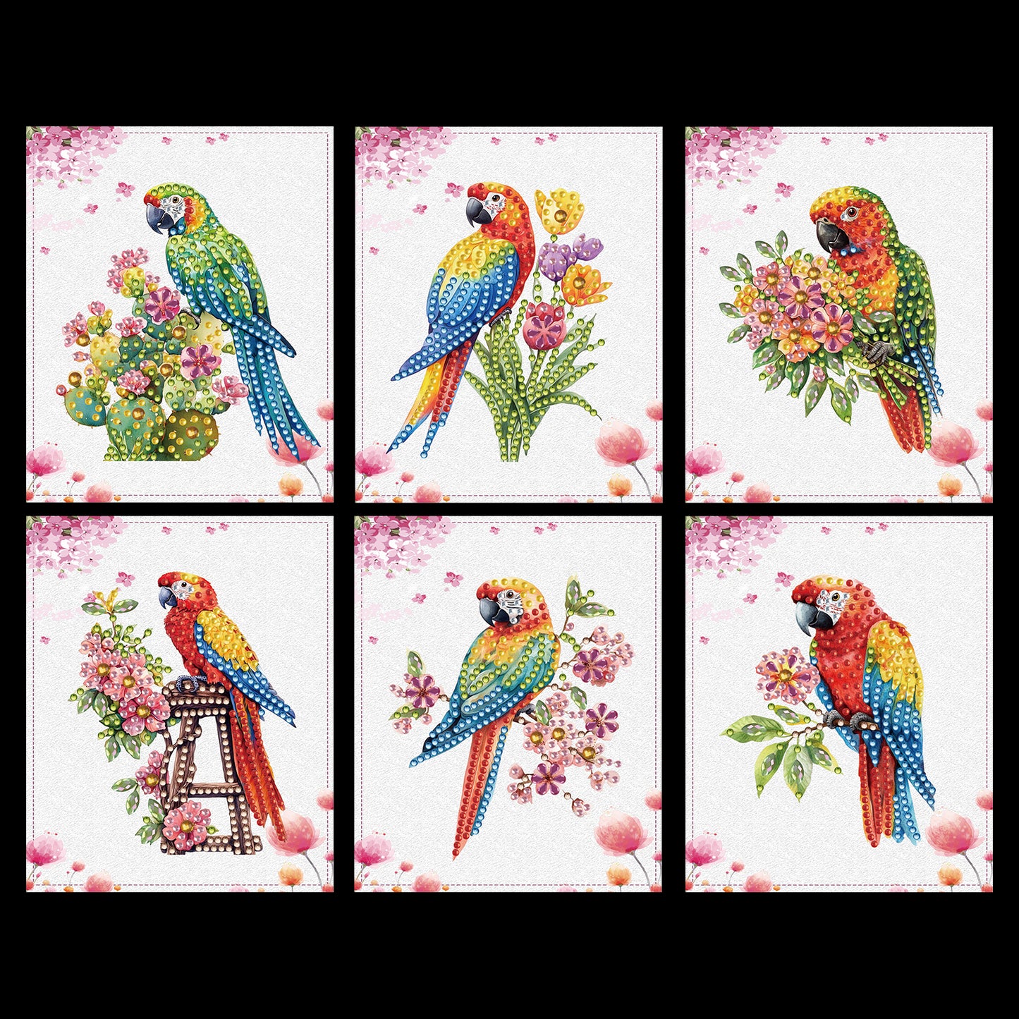 6pcs Colorful Parrot DIY Diamond Art Greeting Cards with Envelopes for Adults
