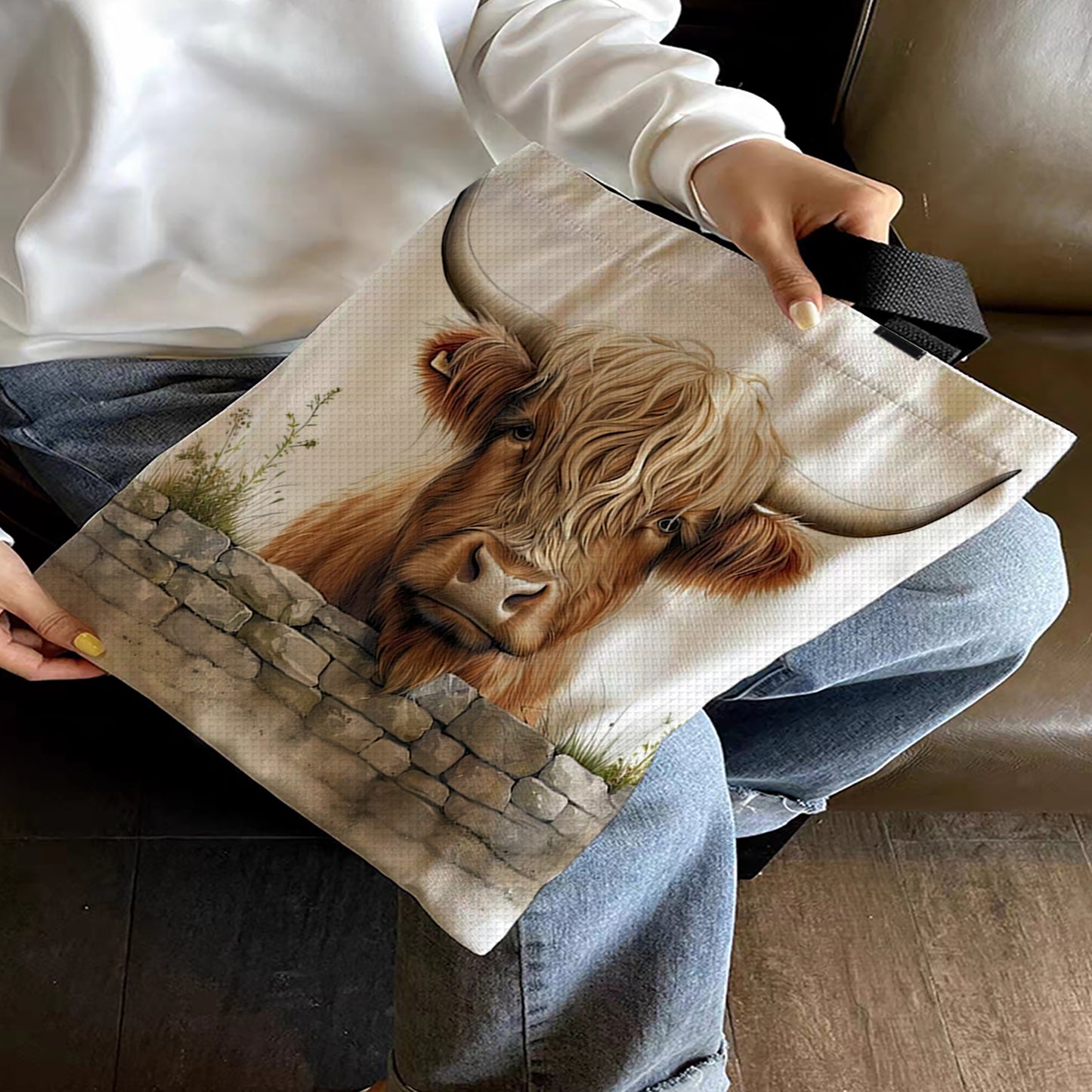 Enclosed Yaks Canvas Tote Bag Embroidery Kit 11CT Print 40x40cm for Beginners