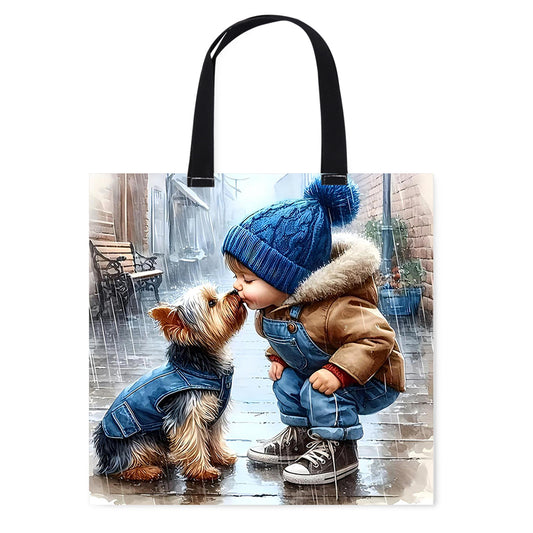 Boy and Dog Canvas Tote Bag Embroidery Kit 11CT Print 40x40cm for Beginners